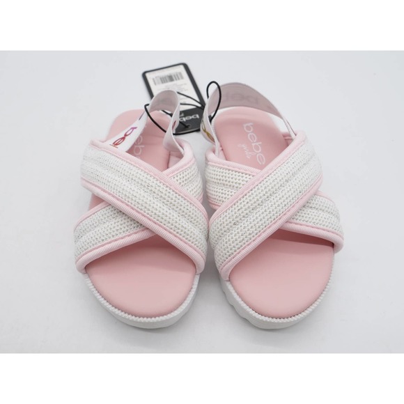 Bebe Sandals Toddler 6 Pink Cream Sparkle Slingback Platform Open Toe Shoes - Picture 7 of 9